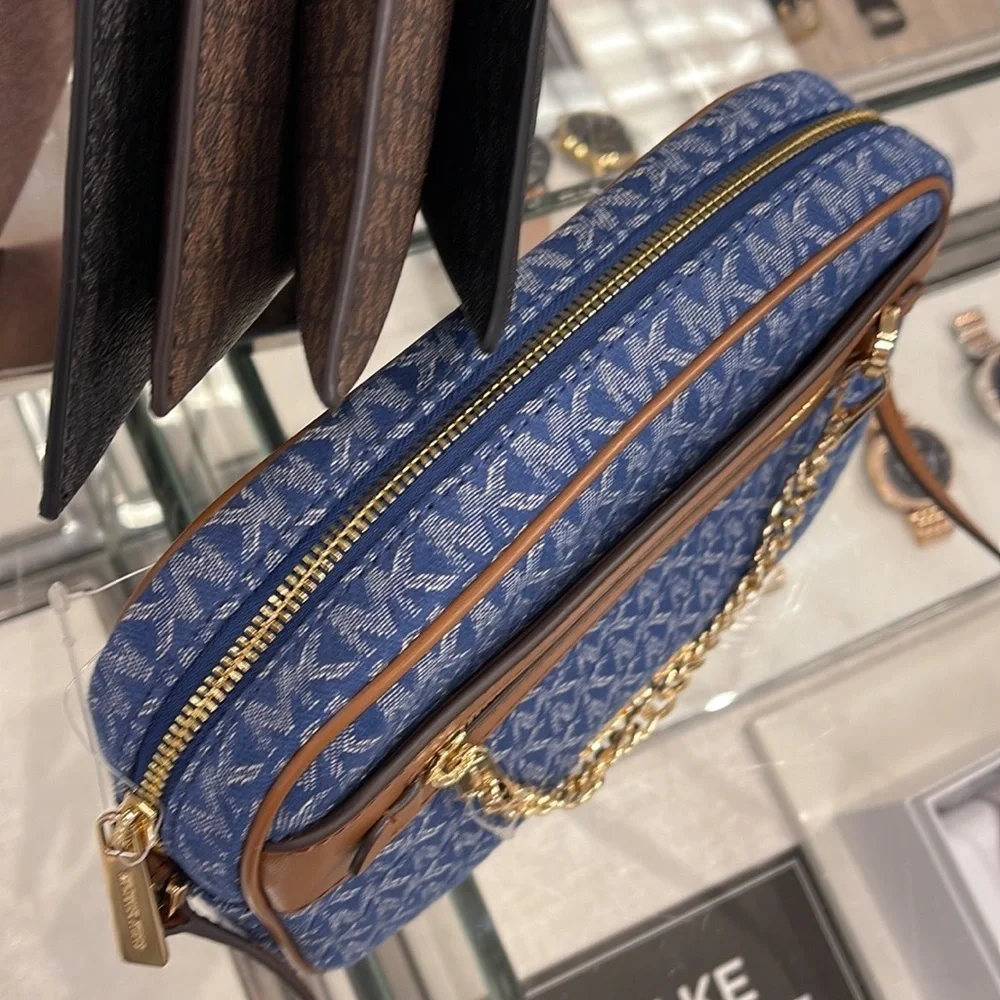 Michael Kors Jet Set Item Large East West Zip Chain Crossbody XBody Denim Multi